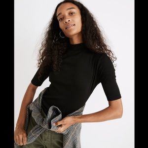 NWT Madewell Drapey-Rib Mockneck Top Black